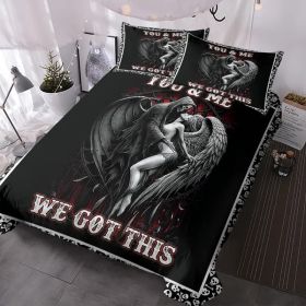 3PCS Soft And Comfortable Death And Angel Print Duvet Cover Set For Bedroom And Guest Room - Includes 1 Duvet Cover And 2 Pillowcases All Season (Option: Twin-Black)