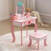 White MDF Spray-painted 1-drawer 2-desktop Storage Box Children's Dressing Table Set With Apple Print