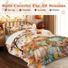 3PCS Colorful Oil Painting Pumpkin Pattern Quilt Set For All Seasons Flower Fall Leaves Bedding Set With 2 Pillowcases For Kids Adults Thanksgivi