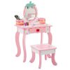 White MDF Spray-painted 1-drawer 2-desktop Storage Box Children's Dressing Table Set With Apple Print