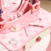 Pink MDF Spray-painted + Apple-printed 1-drawer 2-desktop Storage Box Children's Dressing Table Set