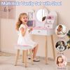 White And Pink Crown Element, MDF + Particleboard + Solid Wood Legs, Painted And Melamine Laminated, 4-drawer Children's Dressing Table Set