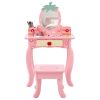 Pink MDF Spray-painted + Apple-printed 1-drawer 2-desktop Storage Box Children's Dressing Table Set
