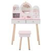 White And Pink Crown Element, MDF + Particleboard + Solid Wood Legs, Painted And Melamine Laminated, 4-drawer Children's Dressing Table Set