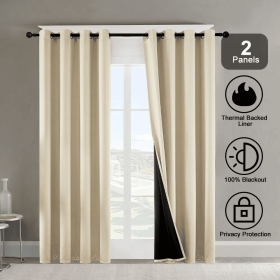 Polyester Grommets Thermal Insulated With Coated Lining 52 In. W X 84 In. L Indoor Blackout Curtains 3 Colors Available,Set Of 2 (Option: Beige)